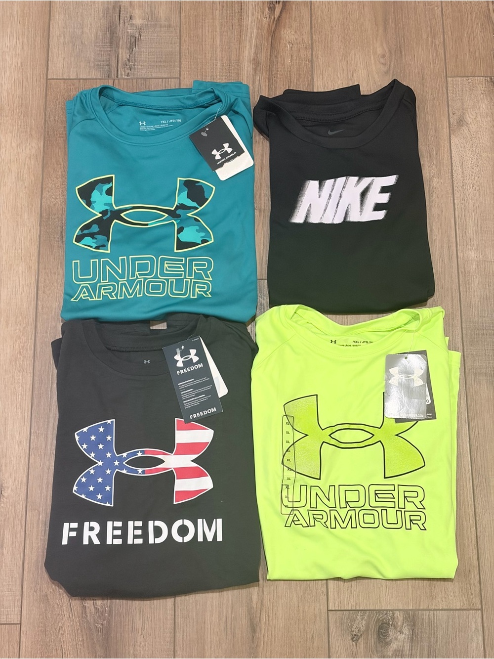 Nike Under Armour Youth XL Athletic Shirts Dri Fit Sportcore Bundle of 4 Gym